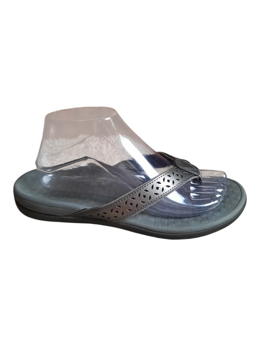 Vionic Tide Perforated Metallic Gray Orthopedic Comfort Toe Post Sandal Size 8